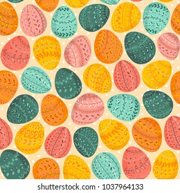 Seamless multi-colored Easter pattern.Vector hand-drawn texture