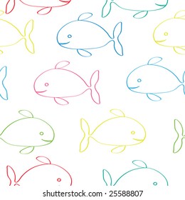 Seamless multicolored fishes cartoon background.  Vector illustration.