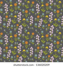 Seamless multicolored floral pattern on dark