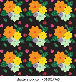 Seamless multicolored floral pattern on dark