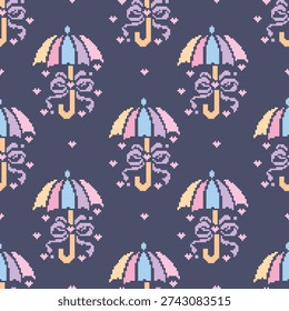 A seamless, multi-colored, geometric umbrella pattern designed for wallpaper, backgrounds, fabric, clothing, and decoration.