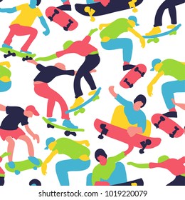 Seamless multi-colored isolated pattern with skaters. Multicolored pattern for textiles, fabrics, clothes, socks, backpack, web