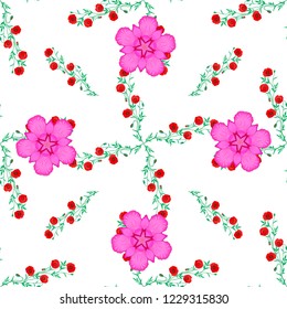 Seamless multicolored pattern of abstract vector red, white and pink poppy flowers.