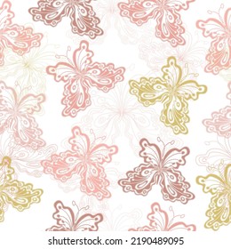 Seamless multicolored pattern with butterflies and stars on a white background.  Butterfly on leopard print. 