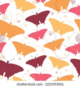 Seamless multicolored pattern with butterflies and stars on a white background.  Carnival butterfly, festive seamless pattern. 