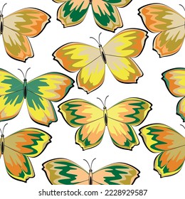 Seamless multicolored pattern with butterflies and stars on a white background.  High quality for your design. Textiles,wallpaper,decoration,print.