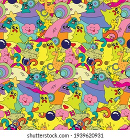 Seamless multicolored pattern with cute monster cases.