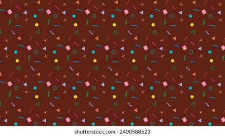 Seamless multicolored pattern with different geometrical shapes. Vector texture of geometric colorful shapes. bstract wallpaper background with geometrical figures. Fun pattern collor design vector