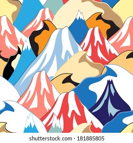seamless multi-colored pattern of the different mountains 
