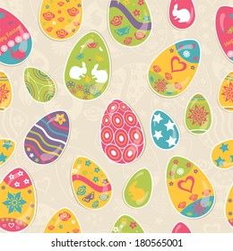 Seamless multicolored pattern of Easter eggs with ornaments