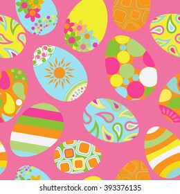 Seamless multicolored pattern of Easter eggs with various ornaments