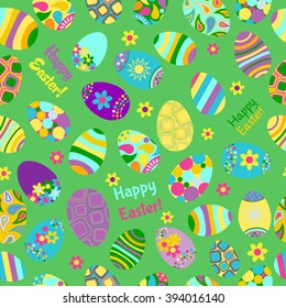 Seamless multicolored pattern of Easter eggs with various ornaments