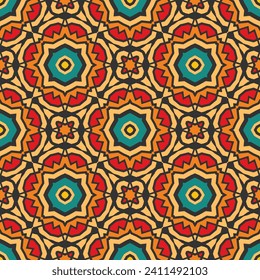 Seamless multi-colored pattern with a fabulous composition and original color palette. Version No. 13. Vector illustration