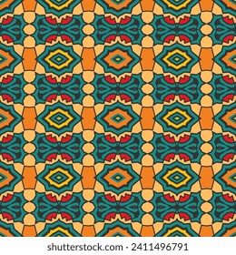 Seamless multi-colored pattern with a fabulous composition and original color palette. Version No. 9. Vector illustration