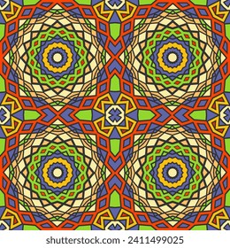 Seamless multi-colored pattern with a fabulous composition and original color palette. Vector illustration