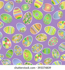 Seamless multicolored pattern of paper Easter eggs with various ornaments