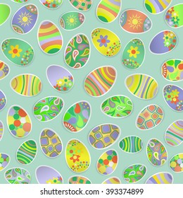 Seamless multicolored pattern of paper Easter eggs with various ornaments
