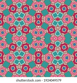 Seamless multicolored pattern in a pink and blue palette. Vector illustration