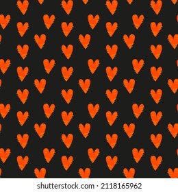 Seamless multicolored pattern with red hearts on a black background. Valentine's day, wedding, holiday. Vector illustration. Textile printing, print design, postcards