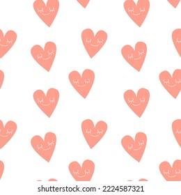 Patrón multicolor sin foco con corazones rojos sobre fondo blanco. Día de San Valentín, boda, feriado. Ilustración vectorial. Impresión textil, diseño de impresión, postales
