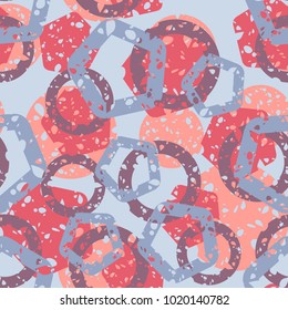 Seamless multicolored pattern of rounded pentagons and circles. Stylish camouflage