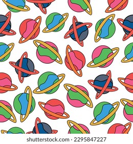 seamless multicolored psychedelic pattern with different elements in the retro hippie style of the 60s - 70s. Vector graphics.