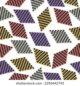 seamless multicolored psychedelic pattern with different elements in the retro hippie style of the 60s - 70s. Vector graphics.