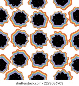 seamless multicolored psychedelic pattern with different elements in the retro hippie style of the 60s - 70s. Vector graphics.