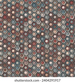 Seamless multicolored repeating pattern with small rounded hexagons in a honeycomb design. Abstract geometric background. Vector illustration.