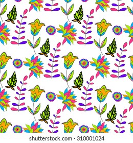Seamless multicolored retro flower pattern. Vector EPS illustration