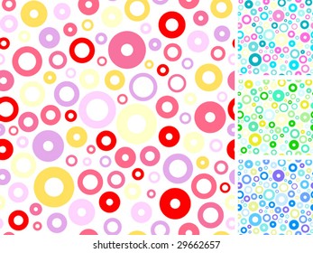 Seamless multicolored rings abstract backgrounds set. Vector illustration. All elements are allocated in separate groups - easily to change colour.