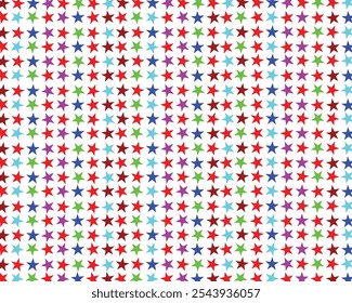 Seamless multicolored star pattern on white background, Vibrant and fun repeating design for Fabric, Wrapping Paper, Kids and Festive themes.