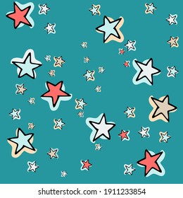 Seamless multicolored star sky blue pattern. Vector illustration.