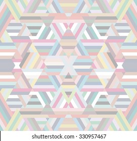 Seamless multicolored striped background of geometric shapes. Colorful mosaic pattern with triangles, lines. Abstract background for design. Colorful seamless geometric background.