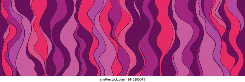 Seamless multicolored wallpaper on horizontally surface. Colorful wavy background. Hand drawn waves. Striped texture with many lines. Waved pattern. Colored illustration for banners, flyers or posters