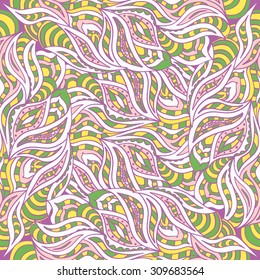 Seamless multi-colored wave pattern doodle. Gentle light color. Vector illustration