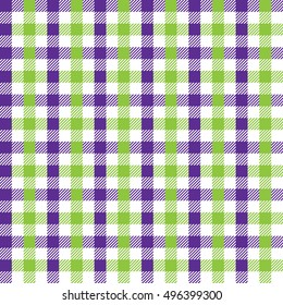 Seamless multicolour gingham pattern. Lime green and violet purple pattern.