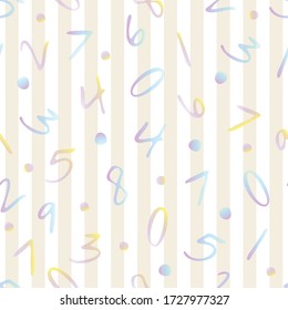 seamless multicolour math pattern on stripe background with number and dot