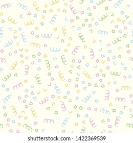 Seamless multicoloured confetti on a cream background.