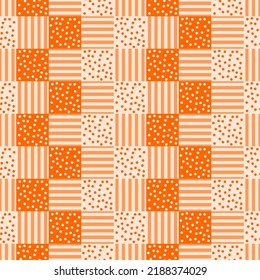 Seamless multiple pattern tiles in shades of orange for backdrop, wallpaper, gift wrapping paper, or textile