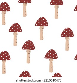 Seamless mushroom form with red and light brown mushrooms. autumn forest illustration vector simple design for baby clothes