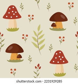 Seamless mushroom pattern. Flat style. Vector illustration 
