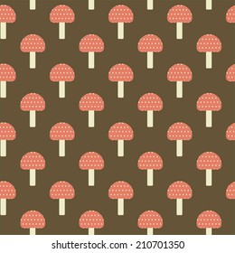 seamless mushroom pattern on the brown background
