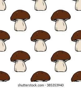 Seamless mushroom pattern on white background. Vector illustration.