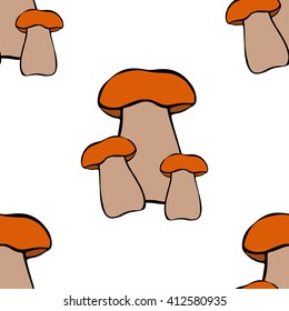 Seamless mushroom pattern on white background. Vector illustration.