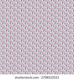 Seamless mushroom pattern with pink caps on a blue background