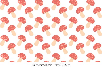 Seamless Mushroom Pattern. Vector Flat Hand-Drawn Illustrations. Nature Background