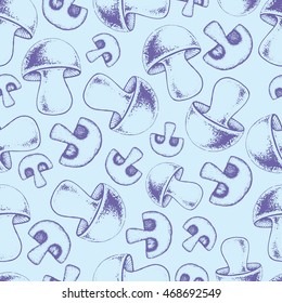 Seamless mushroom pattern. Vegetable sketch background