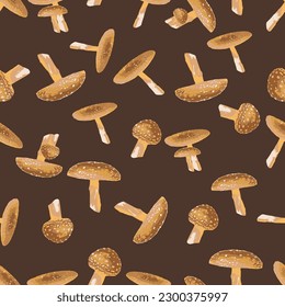 Seamless mushrooms pattern. brown theme illustration of mushrooms on brown background.