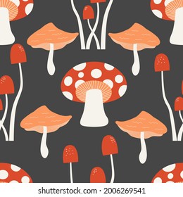 Seamless mushrooms pattern design. Creative background texture for fabric, wrapping, textile, wallpaper, and apparel.